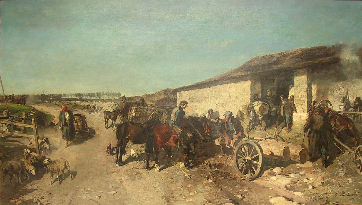 peasants in front of the blacksmith's house